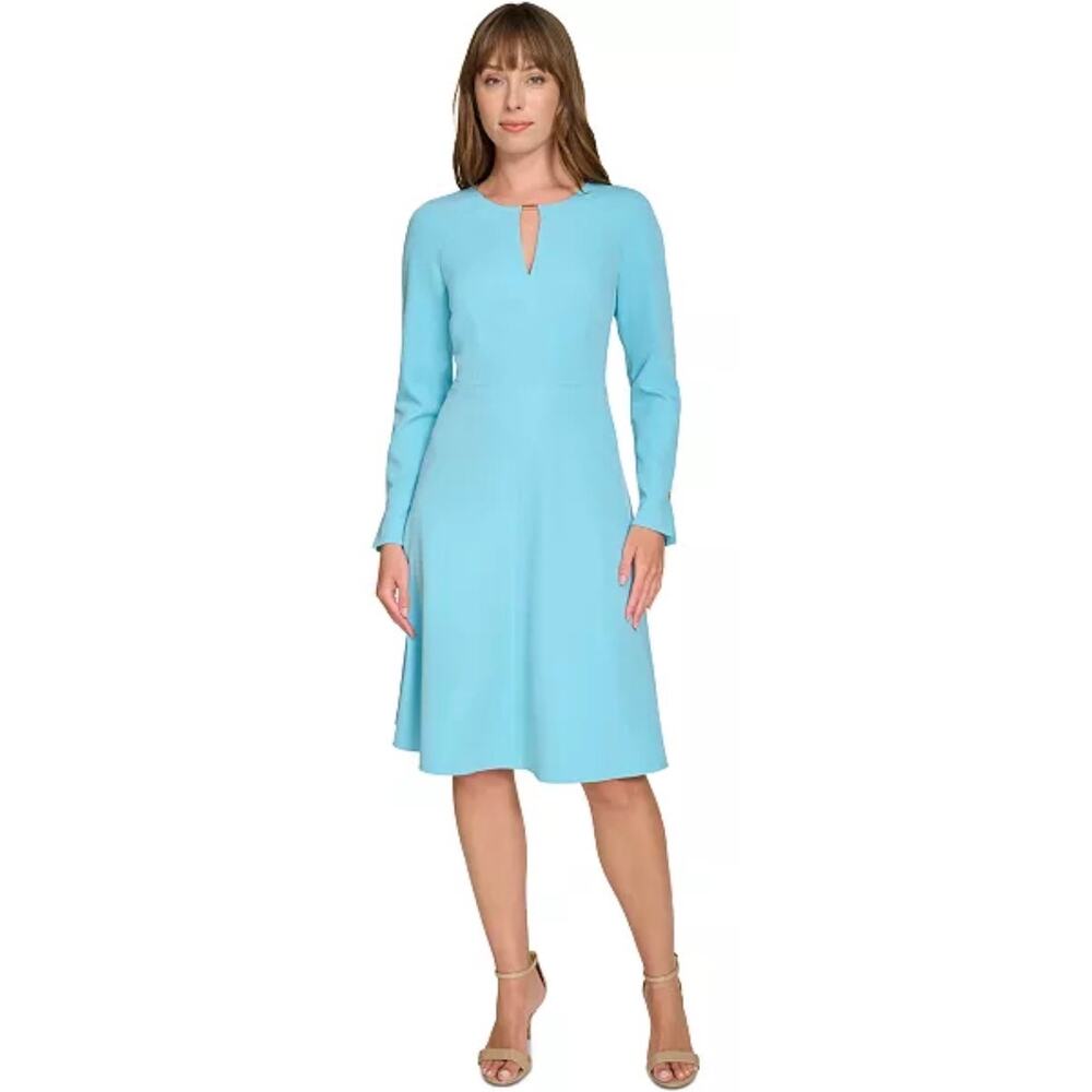 Tommy Hilfiger Fit & Flare Blue Dress Size 14 Back Zip‎ Knee Length Keyhole NEW